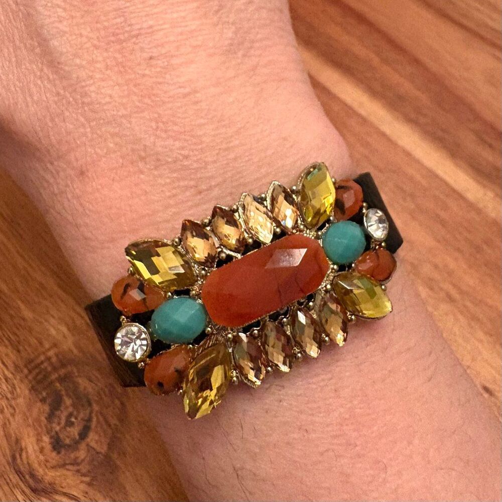Jeweled Leather Bracelet | 7” Adjustable